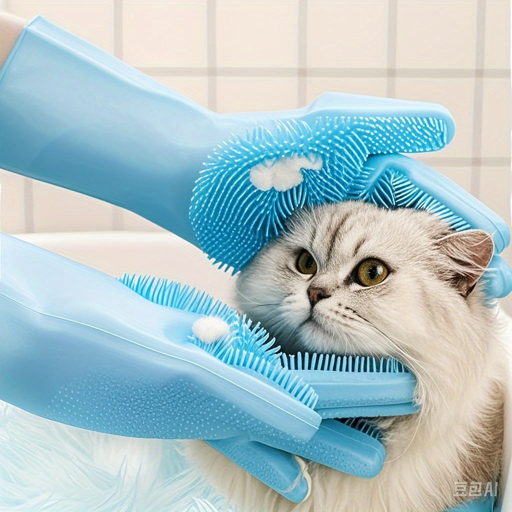 Pet Dog Bath Gloves, Pet Brush Silicone Bath Massage Brush, Dog Friction Bath Supplies, Dog Hair Removal Cleaning Care Gloves, Gentle Scrubbing Massage, Dense Bristle Design, Home Use Gloves, Suitable for All Four Seasons