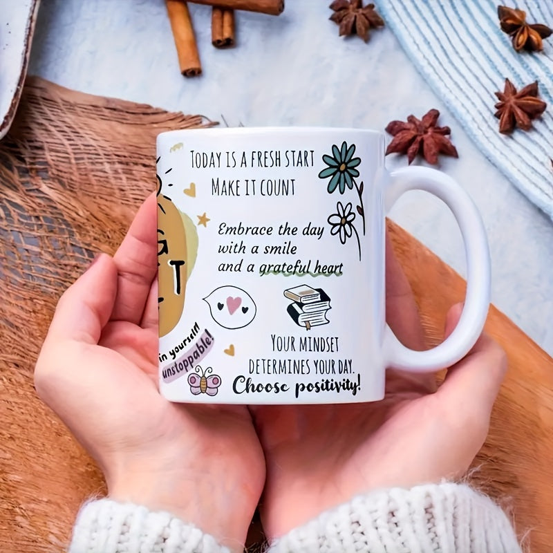 1pc 11oz Inspirational Ceramic Coffee Mug with Positive Mindset Quotes - Reusable Dishwasher Safe Motivational Mug for Hot & Cold Drinks, Vibrant Sunrise & Floral Design, Perfect Gift for Birthdays, Holidays, Office & Home Us
