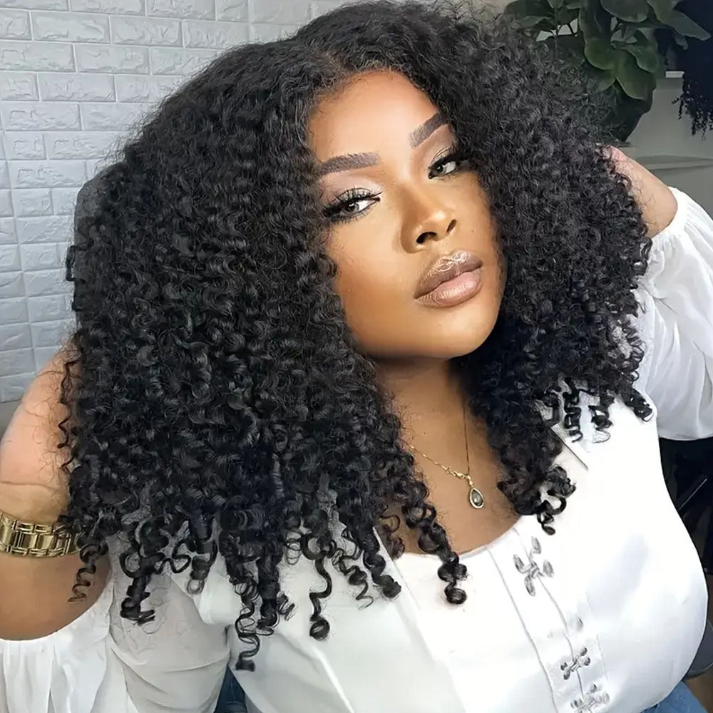 200% Density Brazilian Afro Curly Lace Closure Wig - 4x4 Transparent Pre-Plucked Human Hair Wig for Women, Natural Black, Voluminous Kinky Style, Full Coverage for Everyday Glamour, Everyday Glamour Look | Natural Hairline Wi