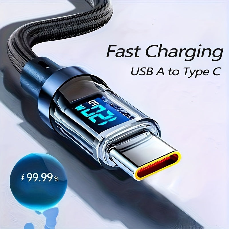 [Fast Type-C Cable] Super Fast 120W USB A to Type-C Cable - LED Digital Display, Matte Finish, Data Sync, USB Power Delivery, 6A High Current - Compatible with iPhone 15/16, Xiaomi, POCO, Samsung