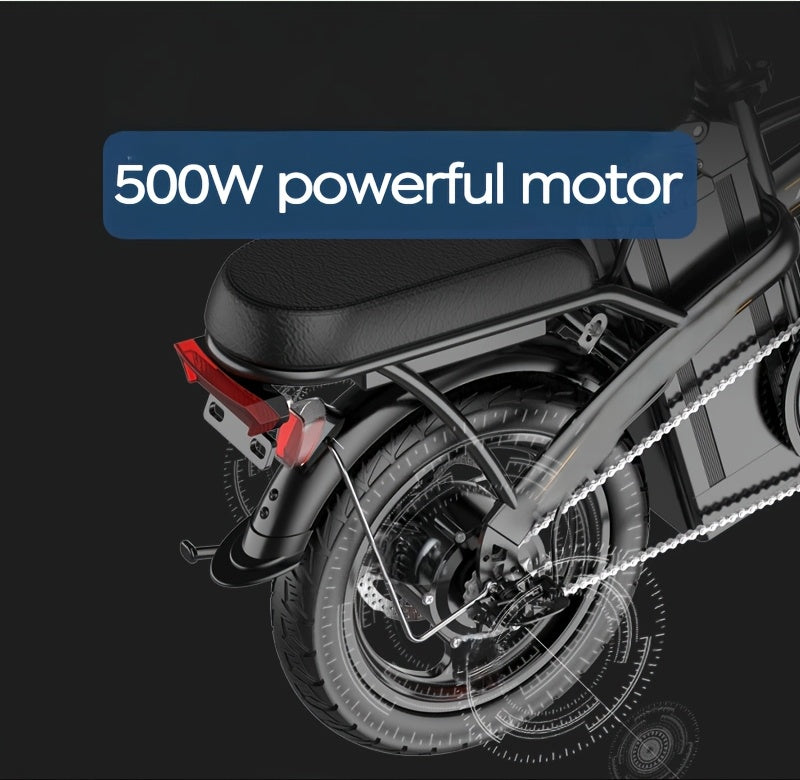 14 Inch Foldable Adult Electric Bicycle, Clearance Dealership, 500w Motor, Maximum Speed Of 20 MPH, 48V 10.4Ah Lithium Battery, 14 Inch Tires, Portable Folding Design, Outdoor Cycling Exercise, Urban Commuting Travel, Detacha