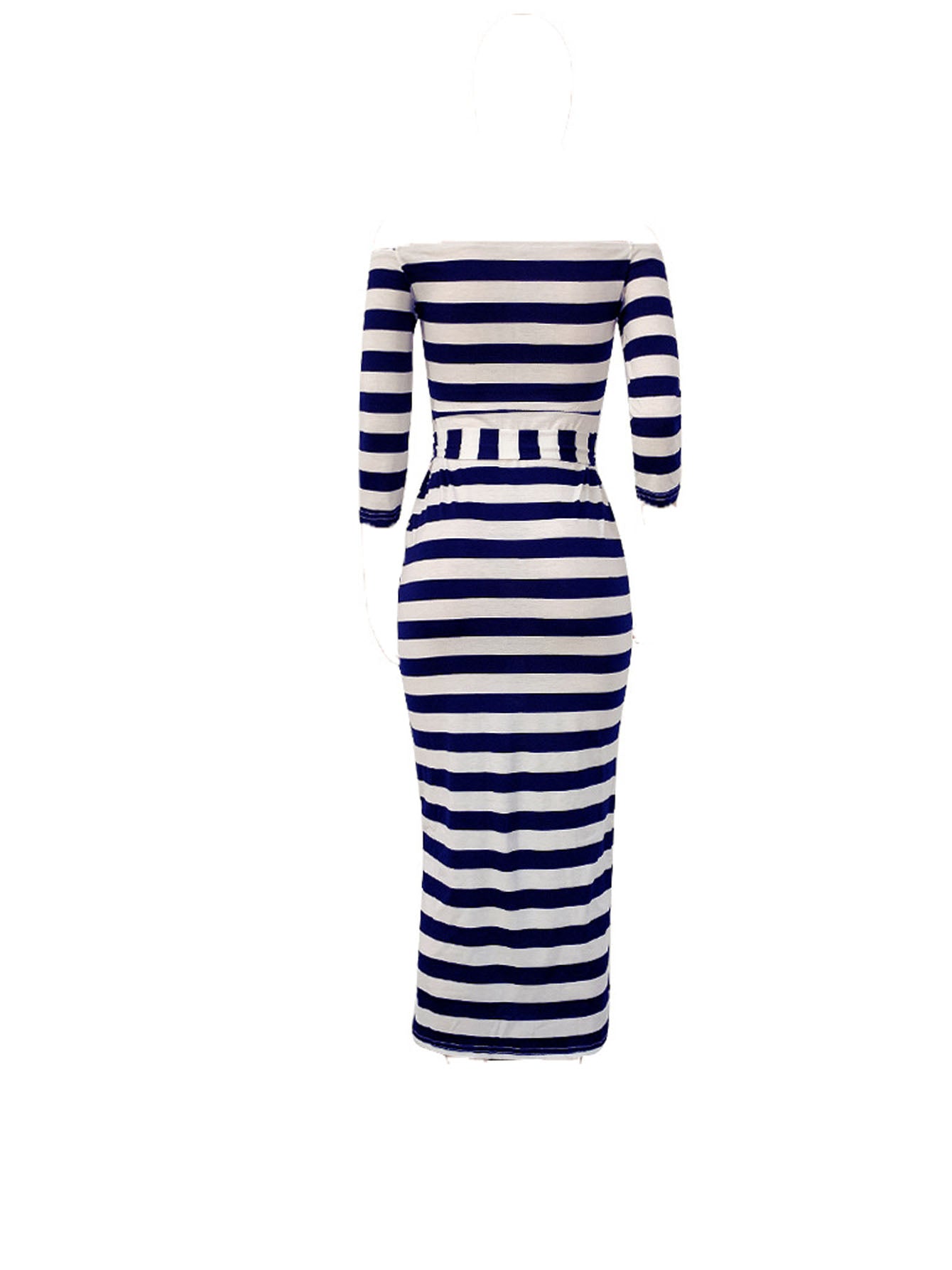 [Off Shoulder Striped Dress] Off Shoulder Striped Dress, Stretchy Long Sleeve Dress, Casual Every Day Dress, Women's Clothing