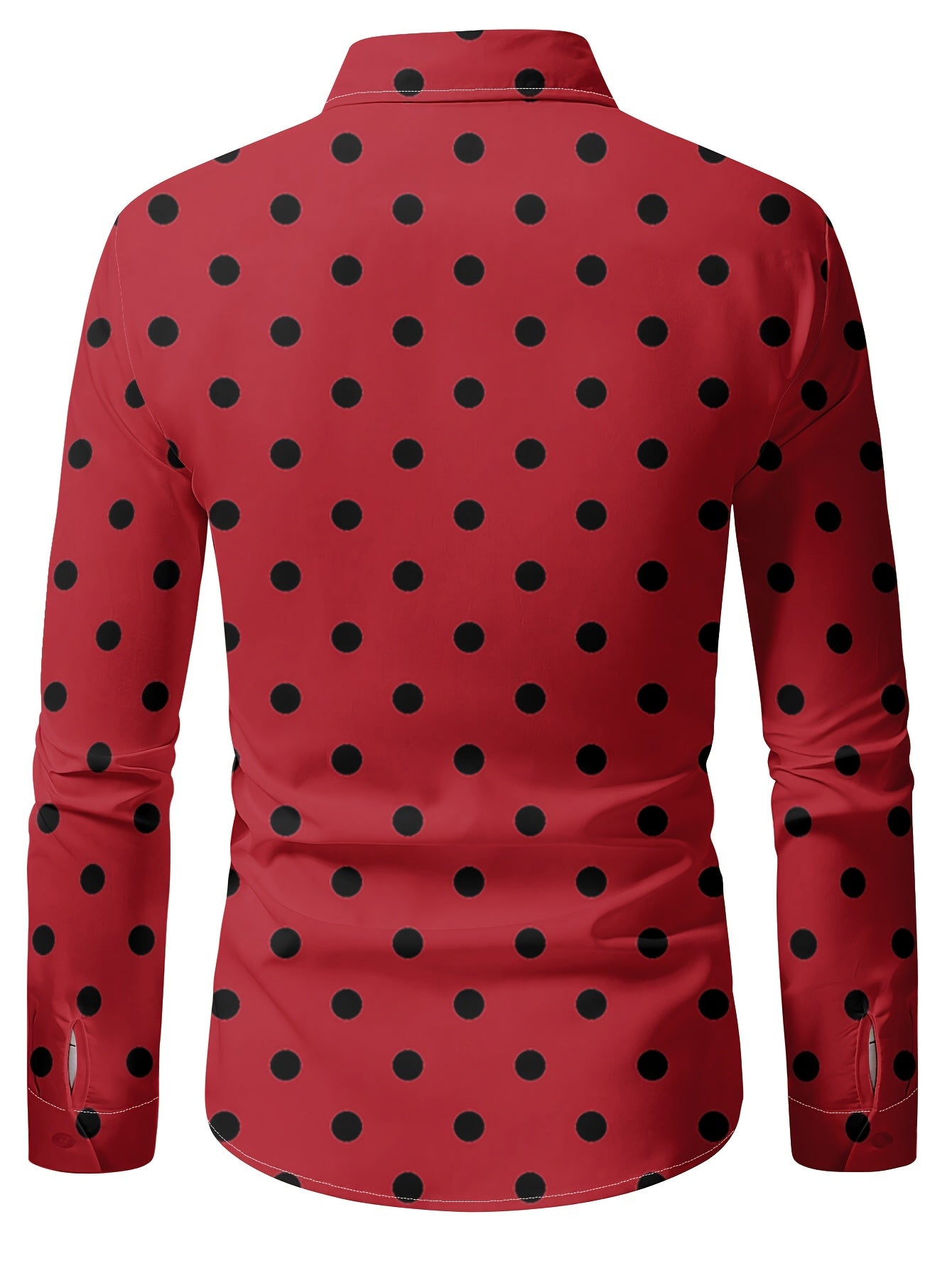 [Men's Casual Shirt] Men's Casual Shirt - Red & Black Polka Dot Print, Machine Washable Non-Elastic Fabric, Classic Button Front, Regular Fit Long Sleeve for Spring/Autumn Outdoor & Casual Wear, Seasonal Fashion, Straight Sle