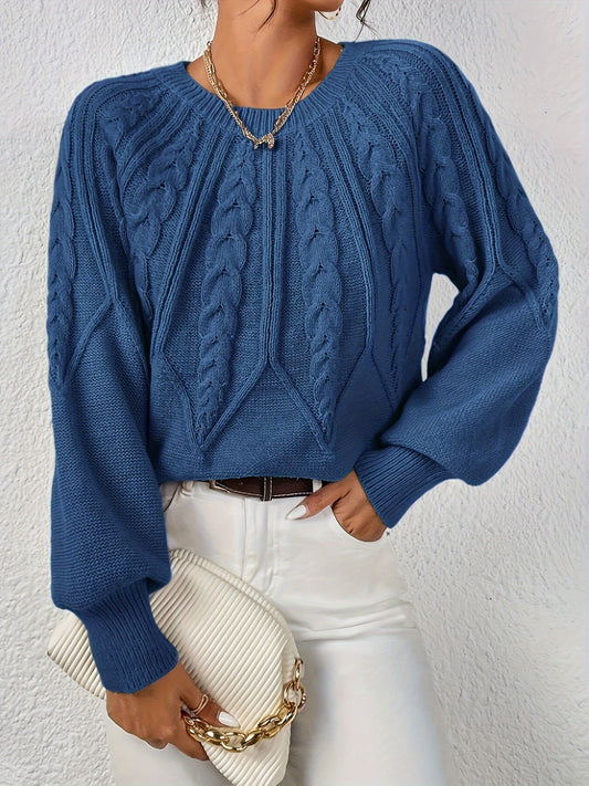 Women'S Elegant Round Neck Sweater - Soft Machine-Washable Long Sleeve Top, Solid Color Fall Winter Fashion, Versatile Casual & Formal Wear, Durable Knitwear