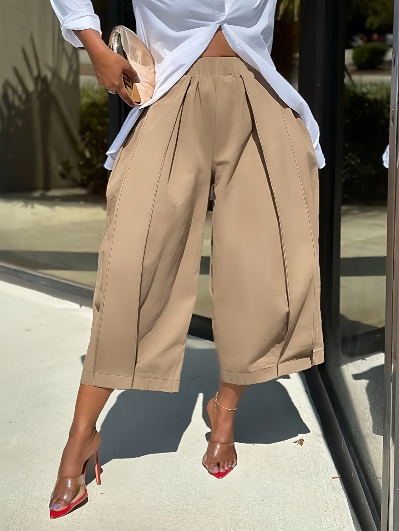 Women's Casual Loose-Fit Solid Color Wide-Leg Pants with Pockets - All-Season Machine Washable Trousers for Casual Attire, Office & Social Events, Versatile Event Attire, Smooth Texture Fabric