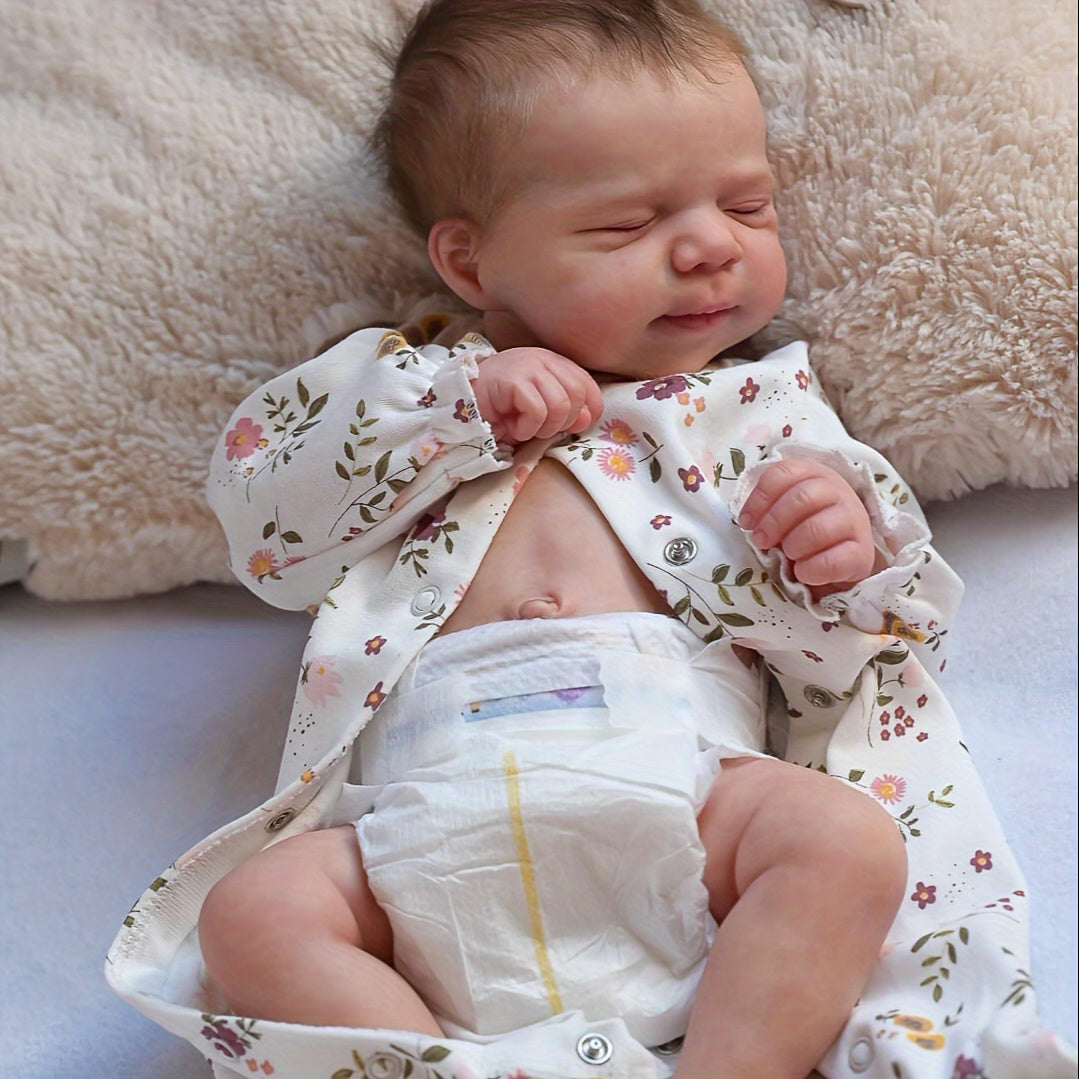 [Lifelike Baby Doll] Real Lifelike Newborn Baby Dolls | Full Vinyl Body Handrooted Hair Reborn Doll-Soft Touch 3D Hand Painted Skin-Sleeping Baby Girl- Christmas/ Birthday Gifts Halloween Christmas Gifts