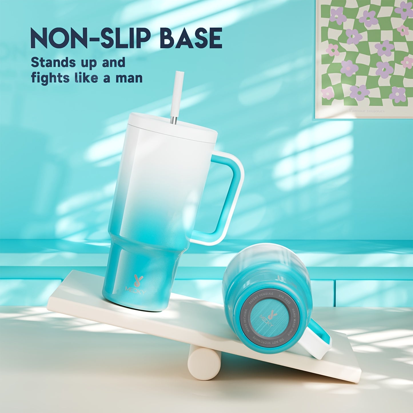 1pc Meoky 30oz Stainless Steel Tumbler with Handle, Lid & Straw - BPA-Free, Leak-Proof Insulated Travel Mug, Keeps Drinks Hot for 8 Hours, Cold for 24 Hours, Hand Wash Only