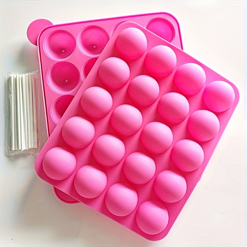 [Silicone Lollipop] 20 Hole Silicone Lollipop Mold with 20 Sticks | Perfect for Cake Sticks, Chocolate and Candy Baking - Chocolate Molds