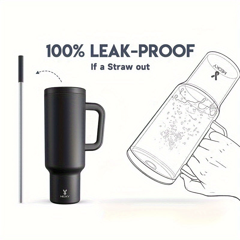 Meoky 50oz Tumbler with Handle, Tumbler with Lid and Straw, Insulated Stainless Steel Travel Mug, 100% Leak-proof, Keeps Cold for 36 Hours or Hot for 12 Hours