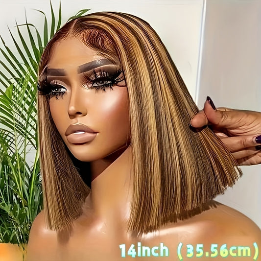 New Year Special Clearance Highlight Bob Wig Human Hair Straight HD Lace Short Bob Wig 200% Honey Blonde 4x4x1 Honey Blond Lace Closure Wig For Women Ombre 4/27 Straight Lace Front Wig Pre Plucked T Part For Girls Colored Bra