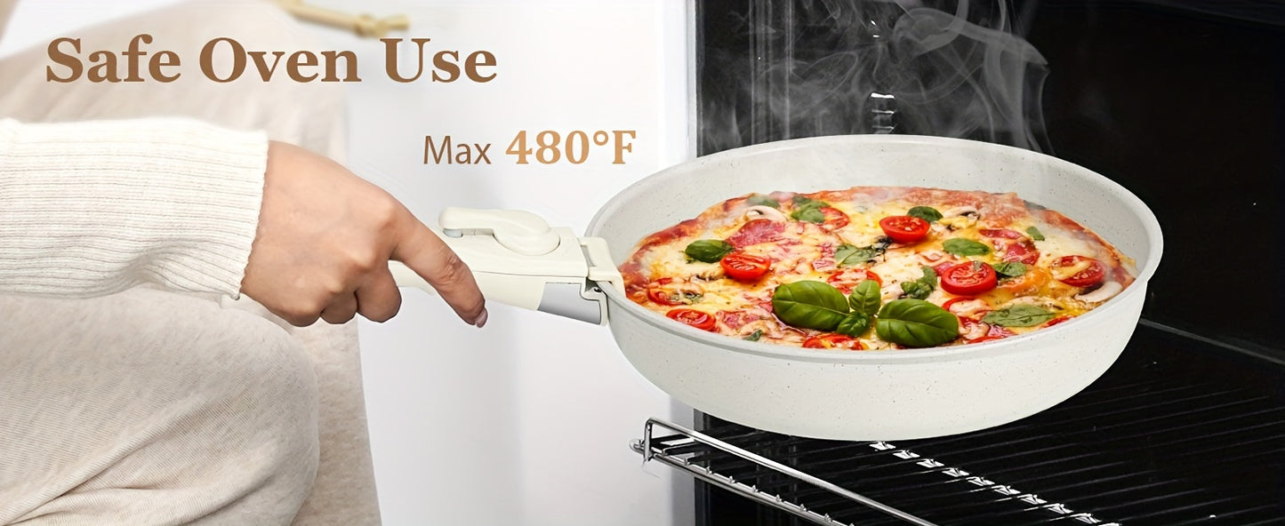 15 Pcs Pots and Pans Set, Non Stick Kitchen Cookware Set, Detachable Handle Nonstick Induction Cookware Cooking Sets with Removable Handle, Cookware Set, White