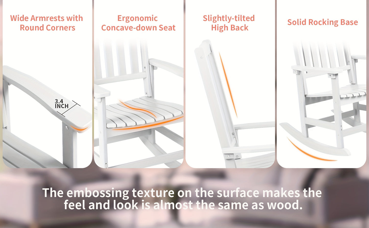 Patio Rocking Chair Set of 2 or Set of 4, Oversized Rocker Chair for Adult, All Weather Rocking Chair Outdoor, High Back Porch Rocker, Rocking Chairs for Garden, Backyard