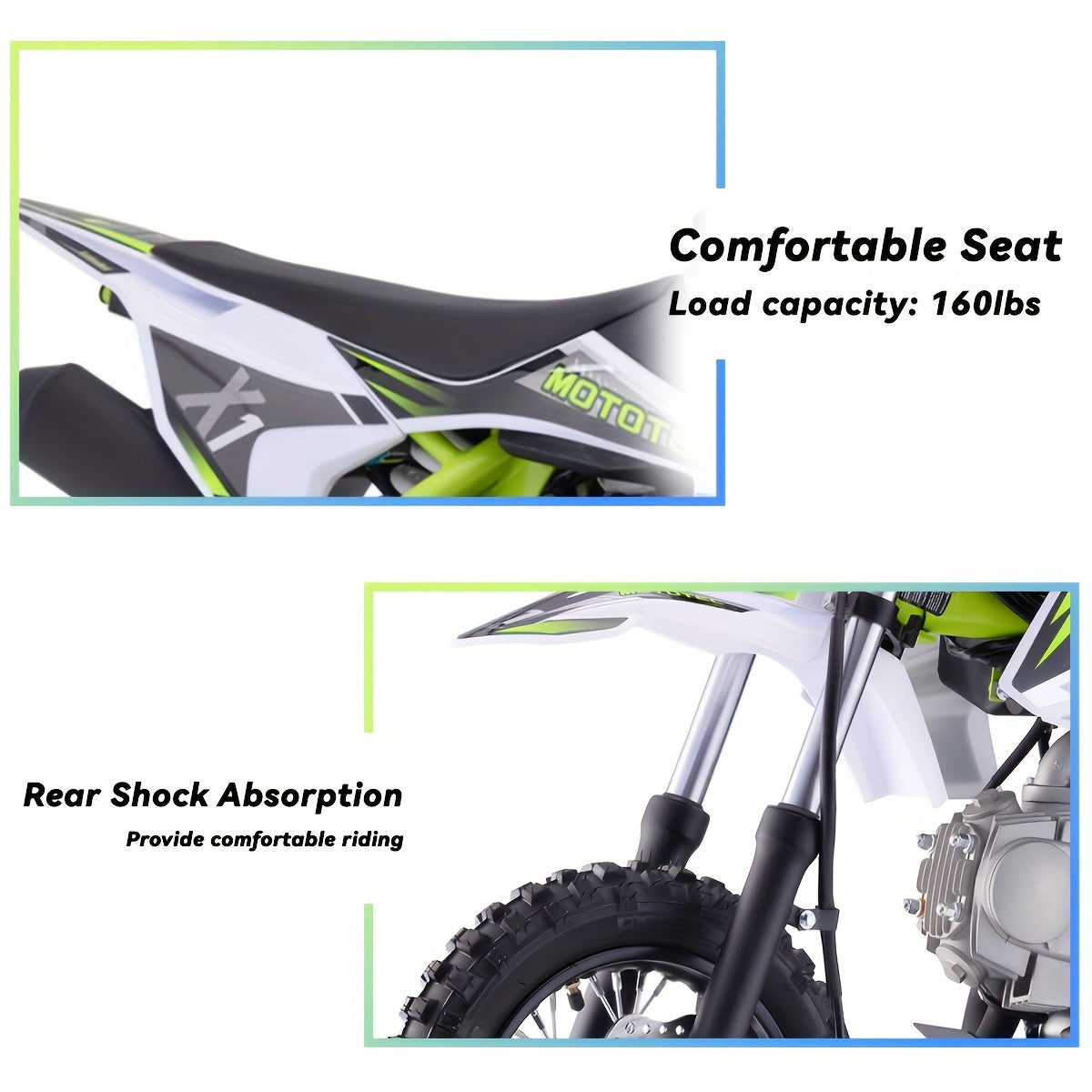 Gas Dirt Bike | 110cc 4-Stroke Engine | 6.7 HP, 8000 RPM | Carbon Steel Frame | Electric Start | SAE 10W | 74.39oz Fuel Tank | Durable Design for Off-Road Adventures, Offroad Biking | Dynamic Graphics | Rugged Tires