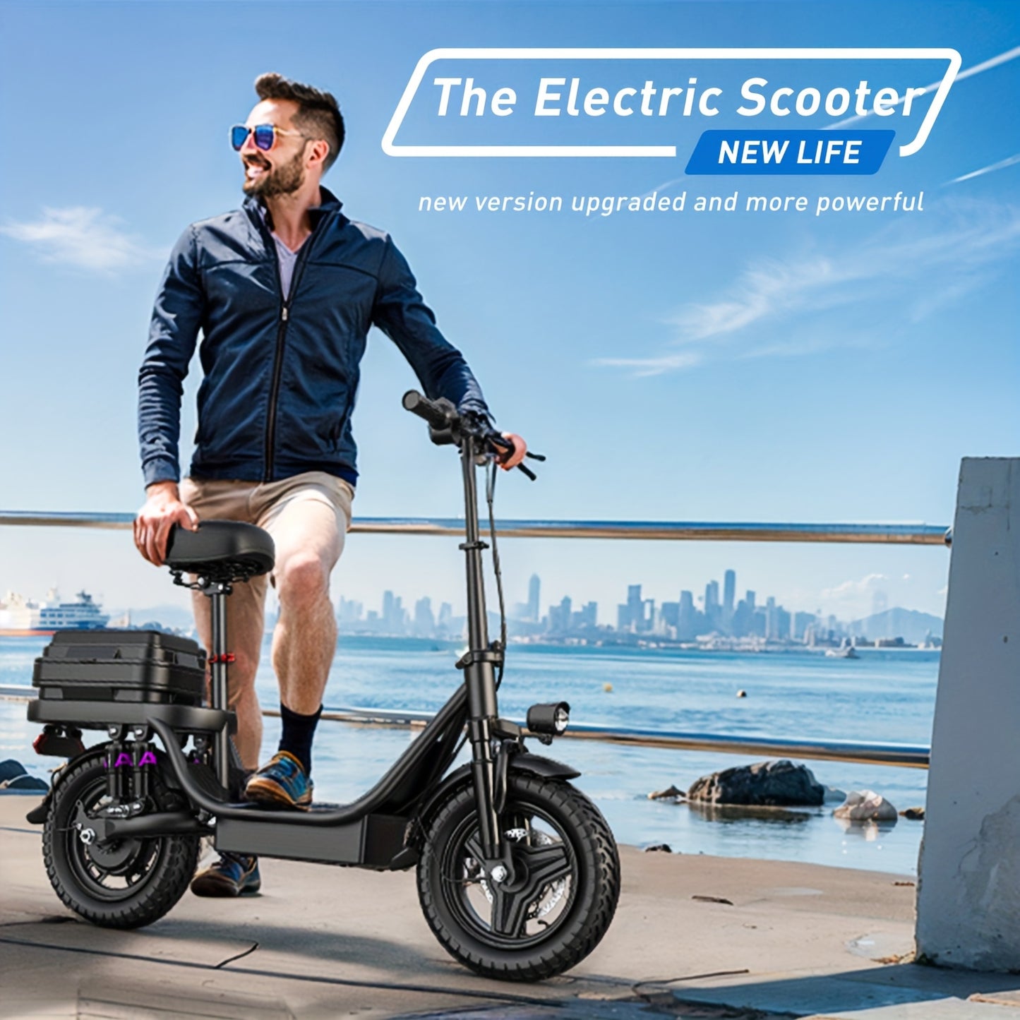 740W Electric Scooter for Adults with Seat - 25-Mile Range, 20Mph Top Speed, Foldable Design, 10" Shock Absorption, 14" High Quality Tires & Dual Disc Brakes - Carbon Steel Frame, Dual Power Source (Battery/US Plug) - Ideal f