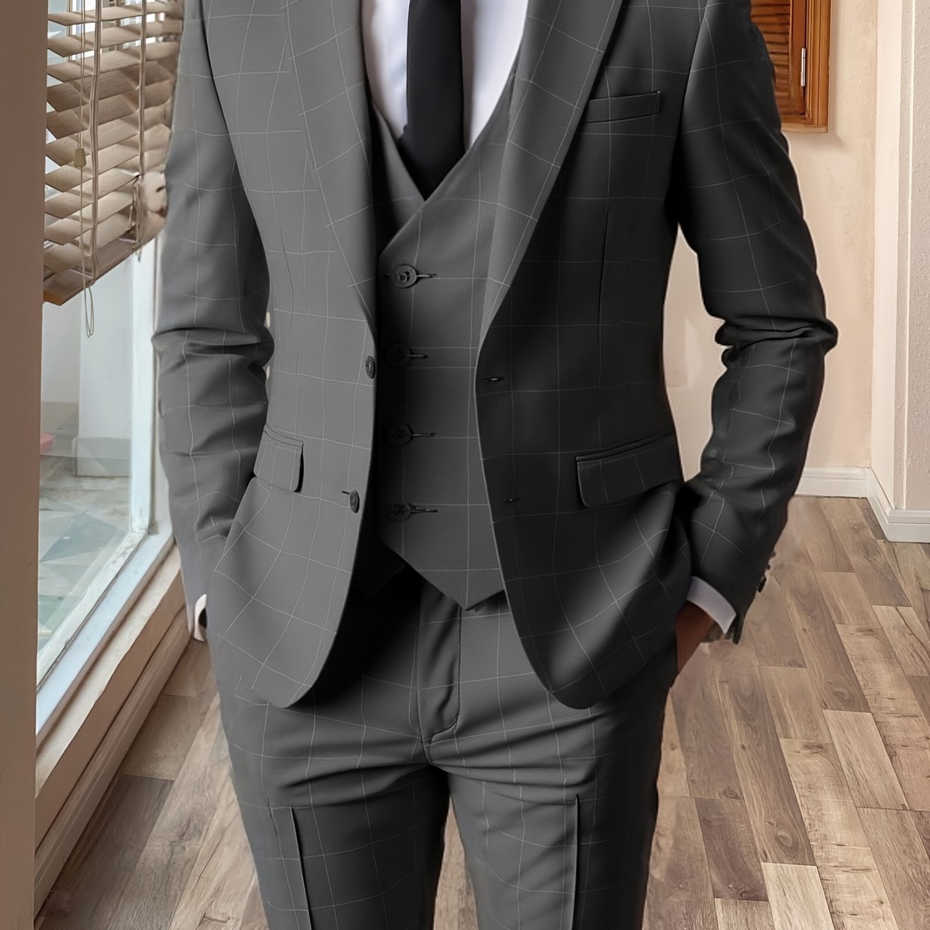 Men'S 3pcs Plaid Suit Formal Wedding Party Event Vintage Western Suit Casual Business Workwear Dress Suit