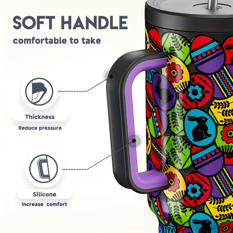 Meoky 40oz Insulated Stainless Steel Water Bottle - Vibrant Butterfly Design, Keeps Drinks Hot/Cold for Hours, with Lid, Straw & Handle - Ideal for Outdoor Activities, Camping, Hiking, Car Travel - Perfect Easter Gift