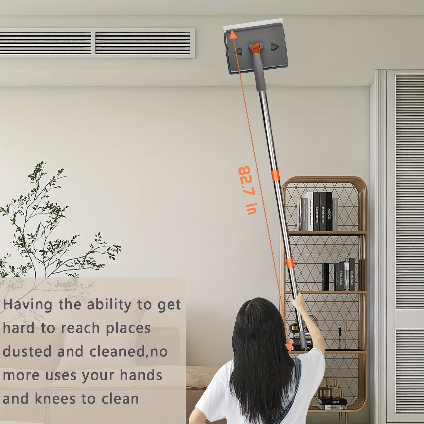 Long Handle Skirting Board Cleaning Tool with 6 Reusable Mop Pads & Accessories – Efficient Wall, Floor, Ceiling, and Tile Cleaner for Bedroom, Bathroom, Kitchen, Living Room, and More, Ergonomic Design | Durable Plastic Ha