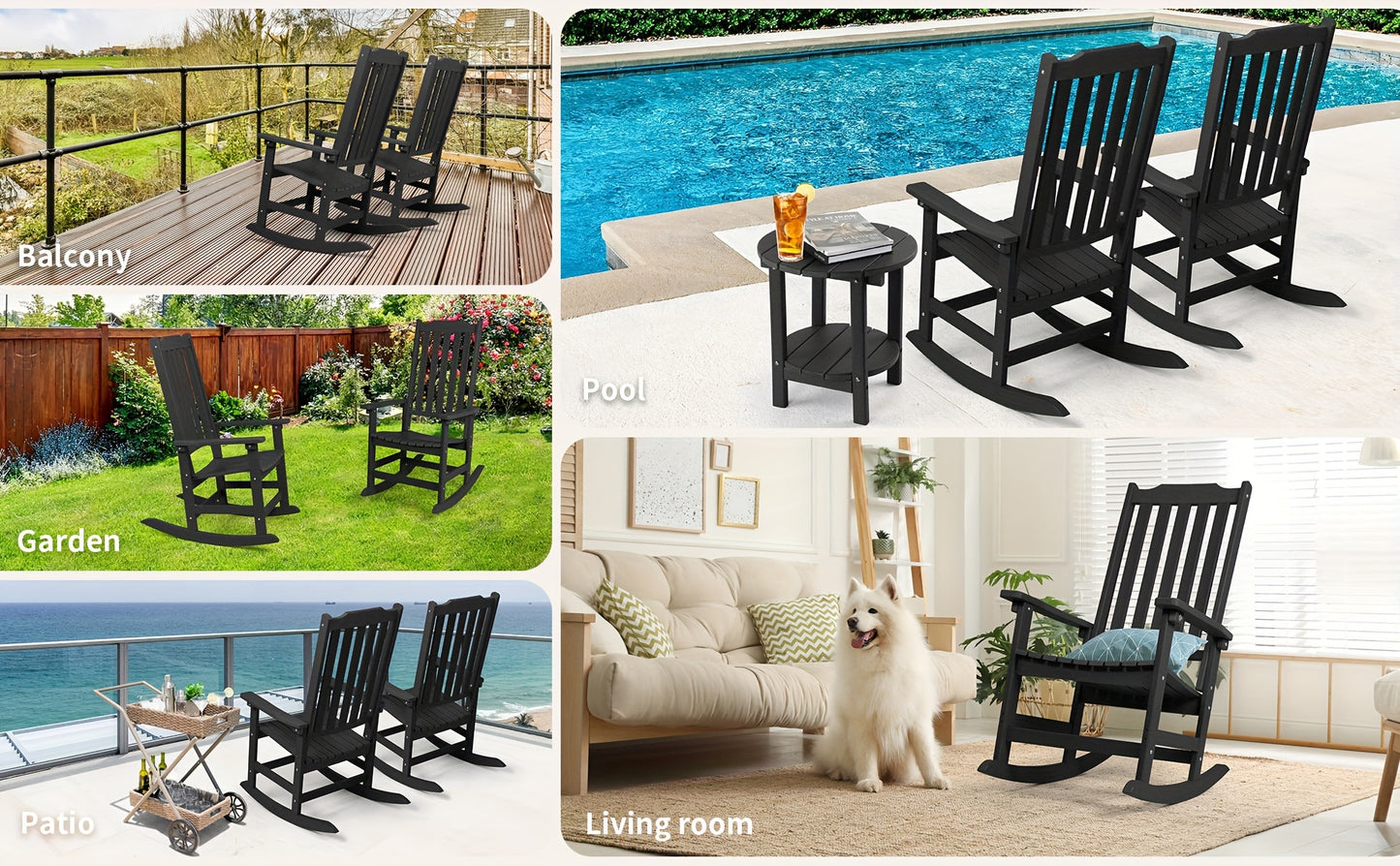 Patio Rocking Chair Set of 2 or Set of 4, Oversized Rocker Chair for Adult, All Weather Rocking Chair Outdoor, High Back Porch Rocker, Rocking Chairs for Garden, Backyard