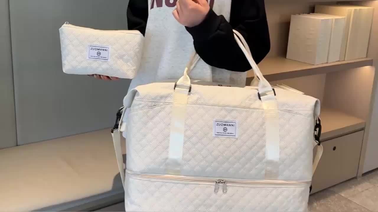 Large Capacity Travel Gym Bag Women'S Combo Letter Bag Valentine'S Day Gift Multifunctional Luggage Duffel Stitched Short Long Trip Tote with Independent Shoe Compartment Multi-Pocket Design
