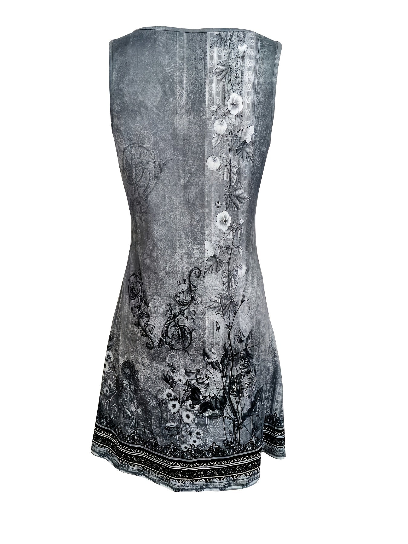 Floral Print Women's Elegant Deep V-Neck Knee-Length Dress - A-Line Stretchy Machine-Washable Lightweight Soft Fabric Fashion for Spring/Summer Casual & Formal Occasion, Comfortable Fit