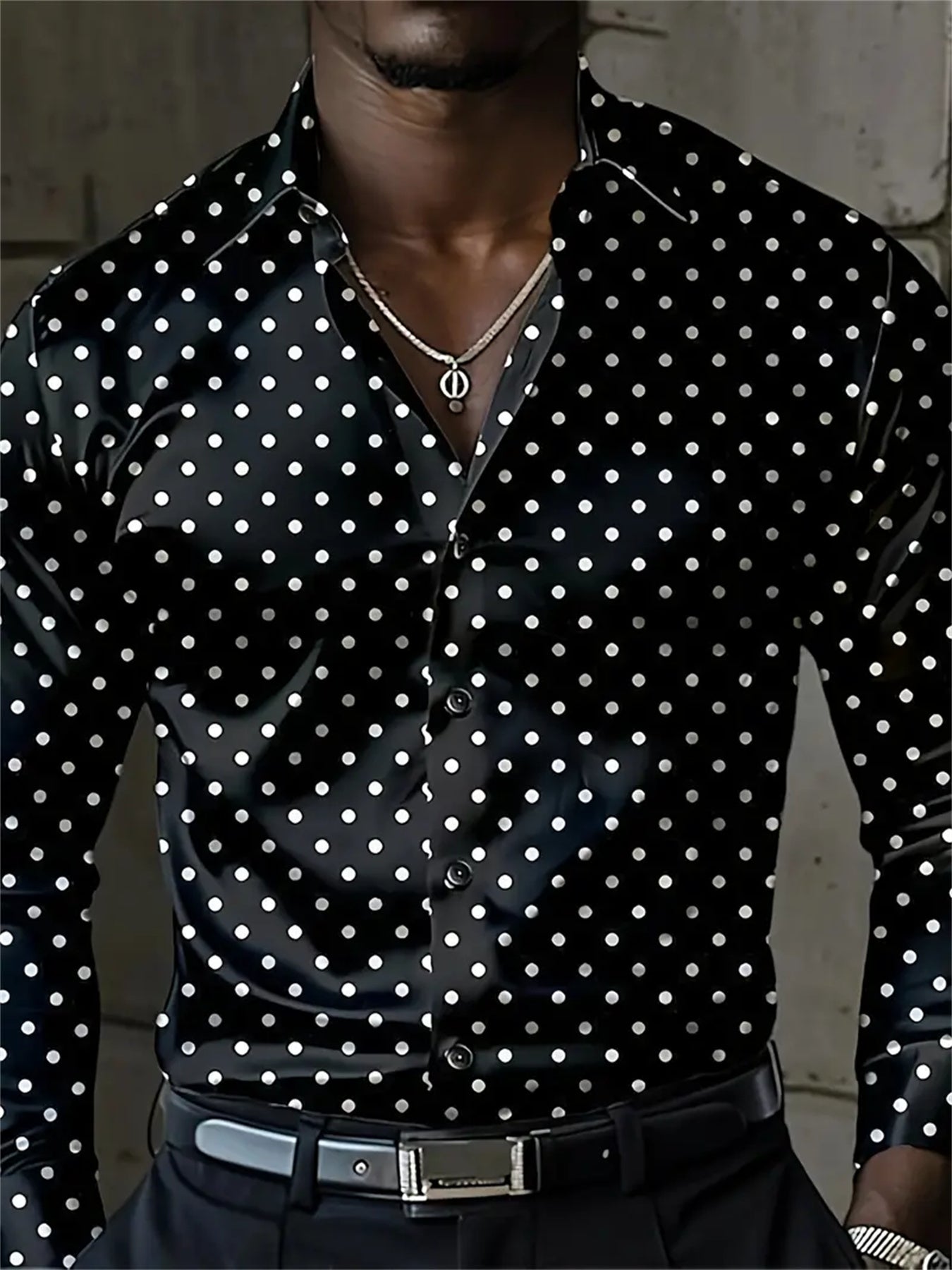Men'S Casual Long-Sleeved Shirt with Polka Dot Pattern, Breathable Polyester, Lapel And Button Design, a Casual Top Suitable for Both Men And Women for Beach And Outdoor Activities