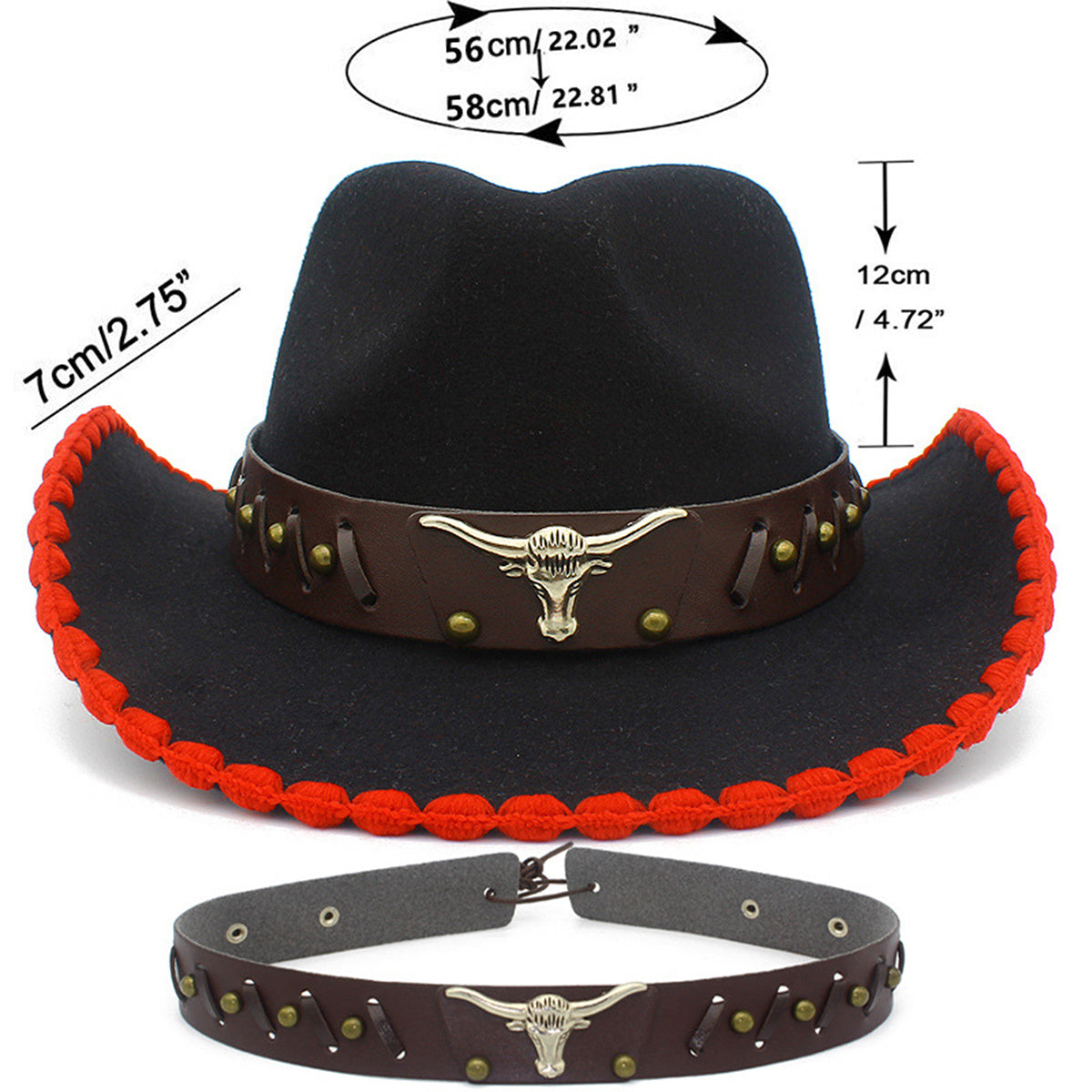 Fashion Cowboy Hat for Music Festival Adult Unisex Party Cowgirl Hat Large Travel Caps Halloween Costume Headwear