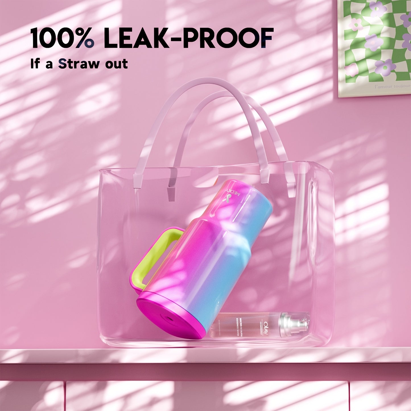 1pc Meoky 30oz Stainless Steel Tumbler with Handle, Lid & Straw - BPA-Free, Leak-Proof Insulated Travel Mug, Keeps Drinks Hot for 8 Hours, Cold for 24 Hours, Hand Wash Only