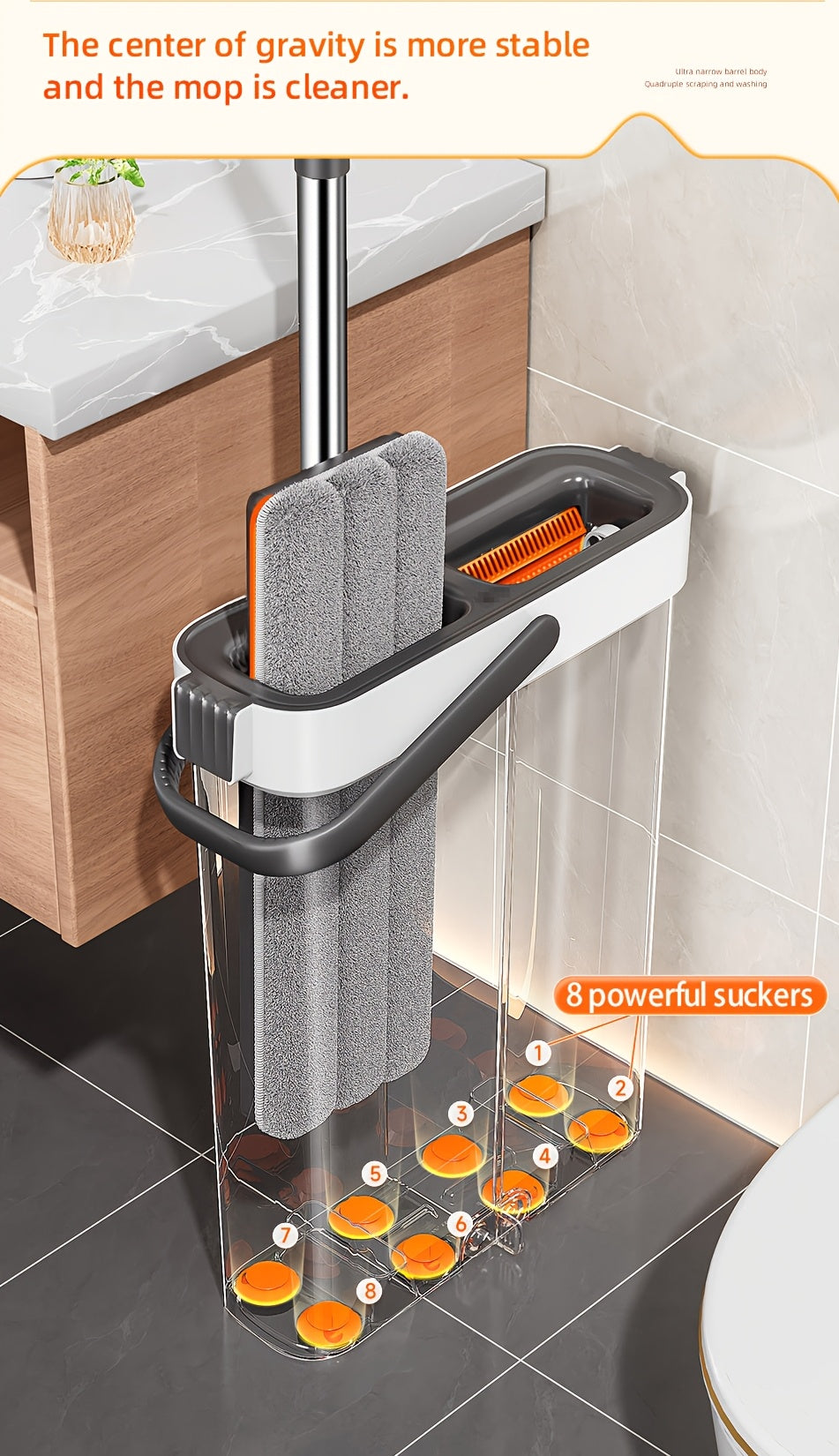 Mop And Mop Bucket Combo Set, Hand-free Flat Mopping Mop And Bucket, Washable Reusable Microfiber Cloth, Wet And Dry, Can Mop Tile Wood Floor Marble, Suitable For Living Room, Bedroom, Kitchen, Bathroom Use