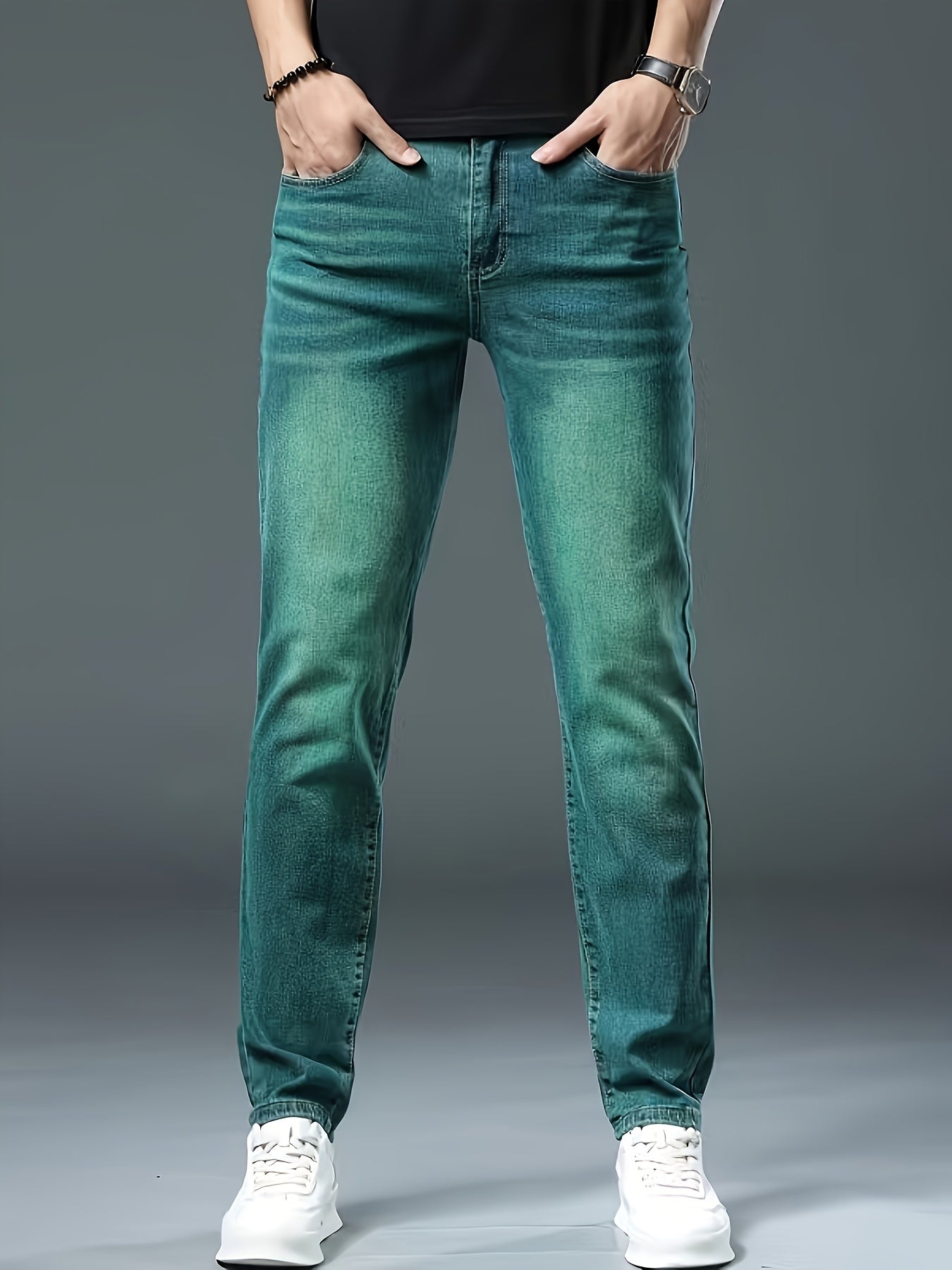 Men'S Jeans, Elastic Simple Jeans, Slim And Green Men'S Clothing, Multi-craft Men'S Pants, Suitable For All Seasons