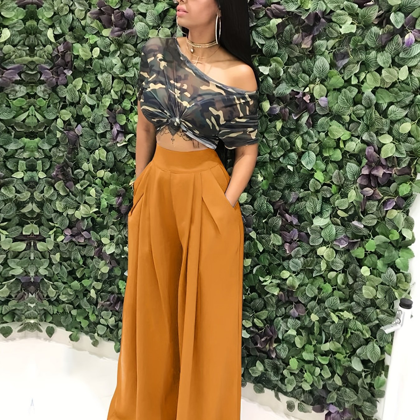 Loose Straight Flare Pants, Casual Pocket High Waist Solid Wide Leg Fashion Comfy Pants, Women's Clothing