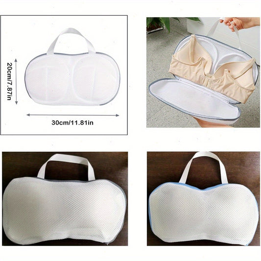 2pcs Mesh Bra & Underwear Washing Bags - Durable Polyester Laundry Bags with Zipper Closure, Rectangular Design for Delicate Lingerie Protection, Machine Washable, White, Laundry Bags