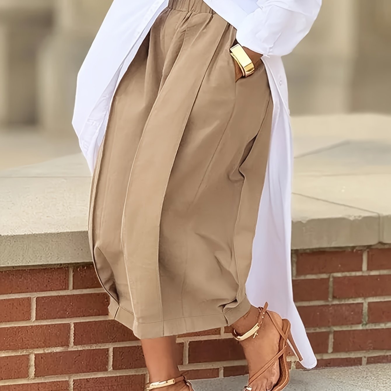 Women's Casual Loose-Fit Solid Color Wide-Leg Pants with Pockets - All-Season Machine Washable Trousers for Casual Attire, Office & Social Events, Versatile Event Attire, Smooth Texture Fabric