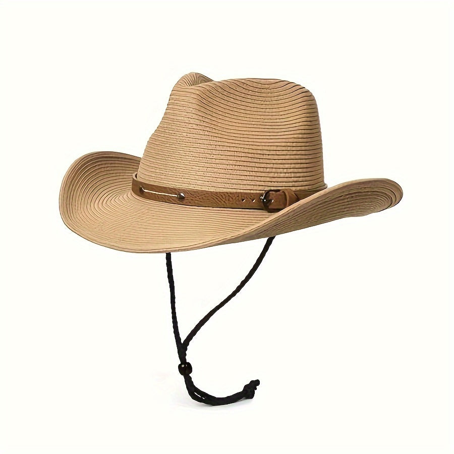 Adjustable Western Cowboy Hat with Wind Rope Closure - Foldable Lightweight Breathable for Beach, Outdoor & Travel - All-Season Comfort
