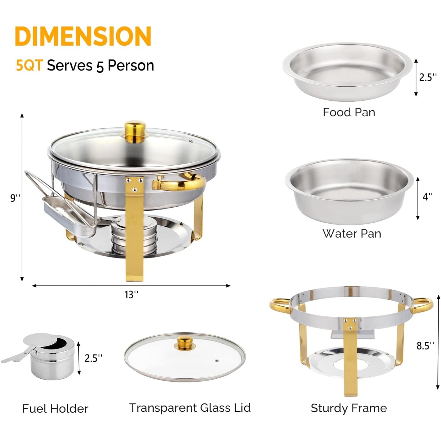 Meiffer 6-piece 2/4/6/8 piece set commercial 304 stainless steel rolling heat-resistant tray set - NSF stainless steel countertop system, only includes food trays, water trays and fuel storage containers, only for cooking
