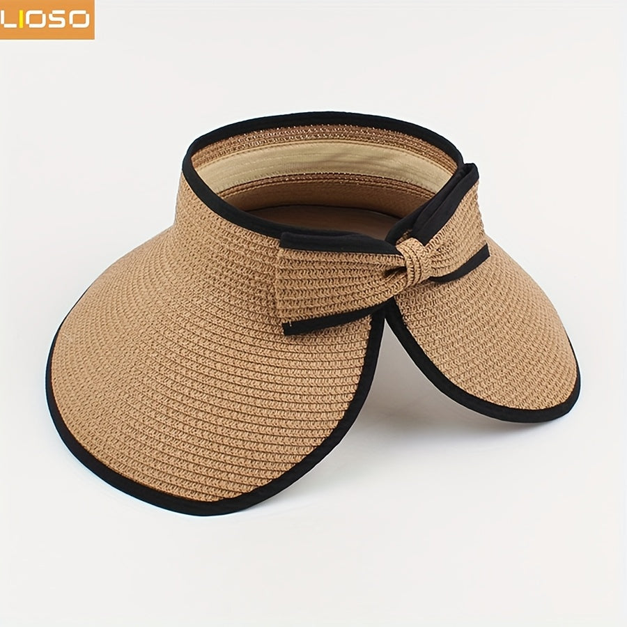 3pcs Women'S Beach Fashion Set, Sun Hat, Beach Hat, Beach Bag, Handbag, Earrings, Ear Jewelry, Women's, Suitable For Outdoor Beach Travel Scenarios.