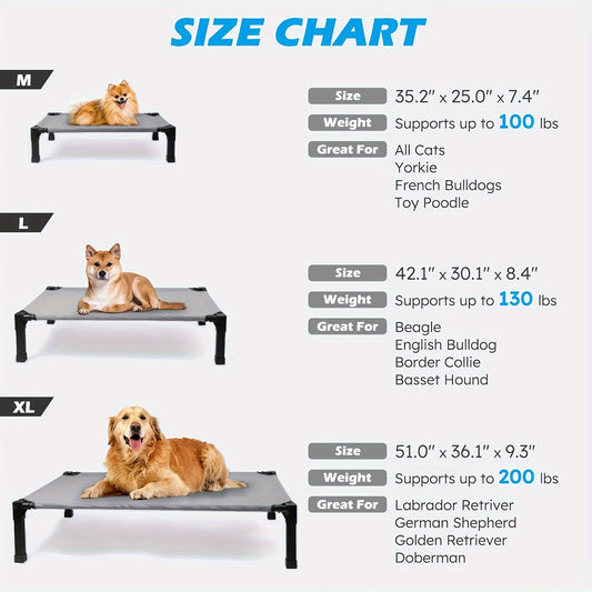 [Cooling Dog Bed] NIUBYA Cooling Elevated Dog Bed | Portable Raised Dog Cot with Washable Breathable Mesh, Sturdy Metal Frame, No-Slip Feet for Indoor/Outdoor Use, Lightweight Square Design for All Dog Sizes, Durable Nylon Fa