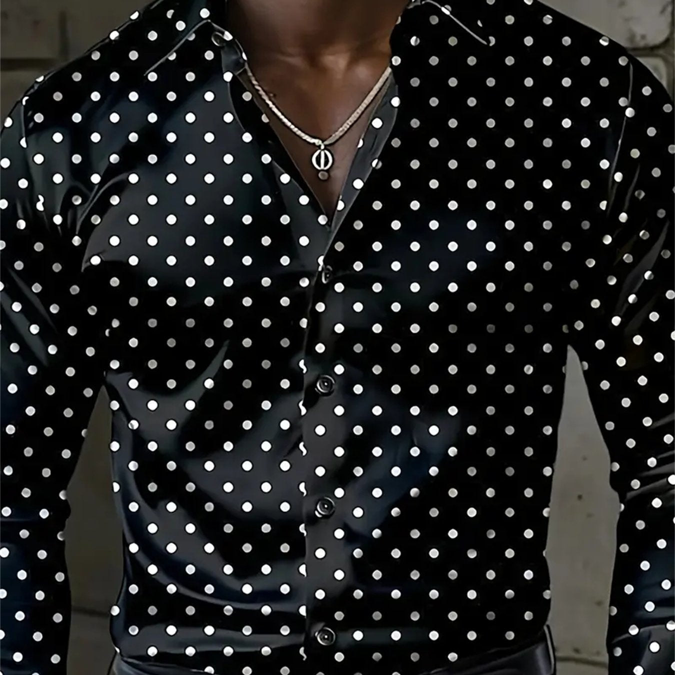 Men'S Casual Long-Sleeved Shirt with Polka Dot Pattern, Breathable Polyester, Lapel And Button Design, a Casual Top Suitable for Both Men And Women for Beach And Outdoor Activities