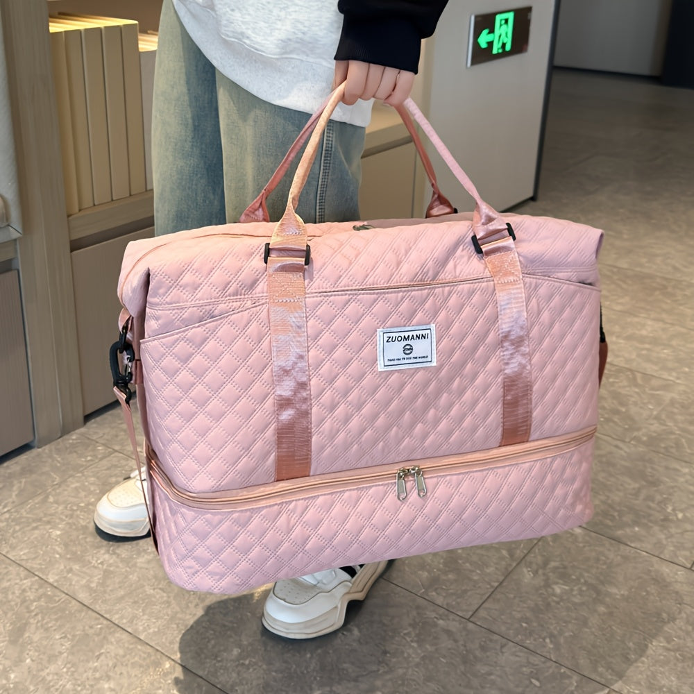 Large Capacity Travel Gym Bag Women'S Combo Letter Bag Valentine'S Day Gift Multifunctional Luggage Duffel Stitched Short Long Trip Tote with Independent Shoe Compartment Multi-Pocket Design