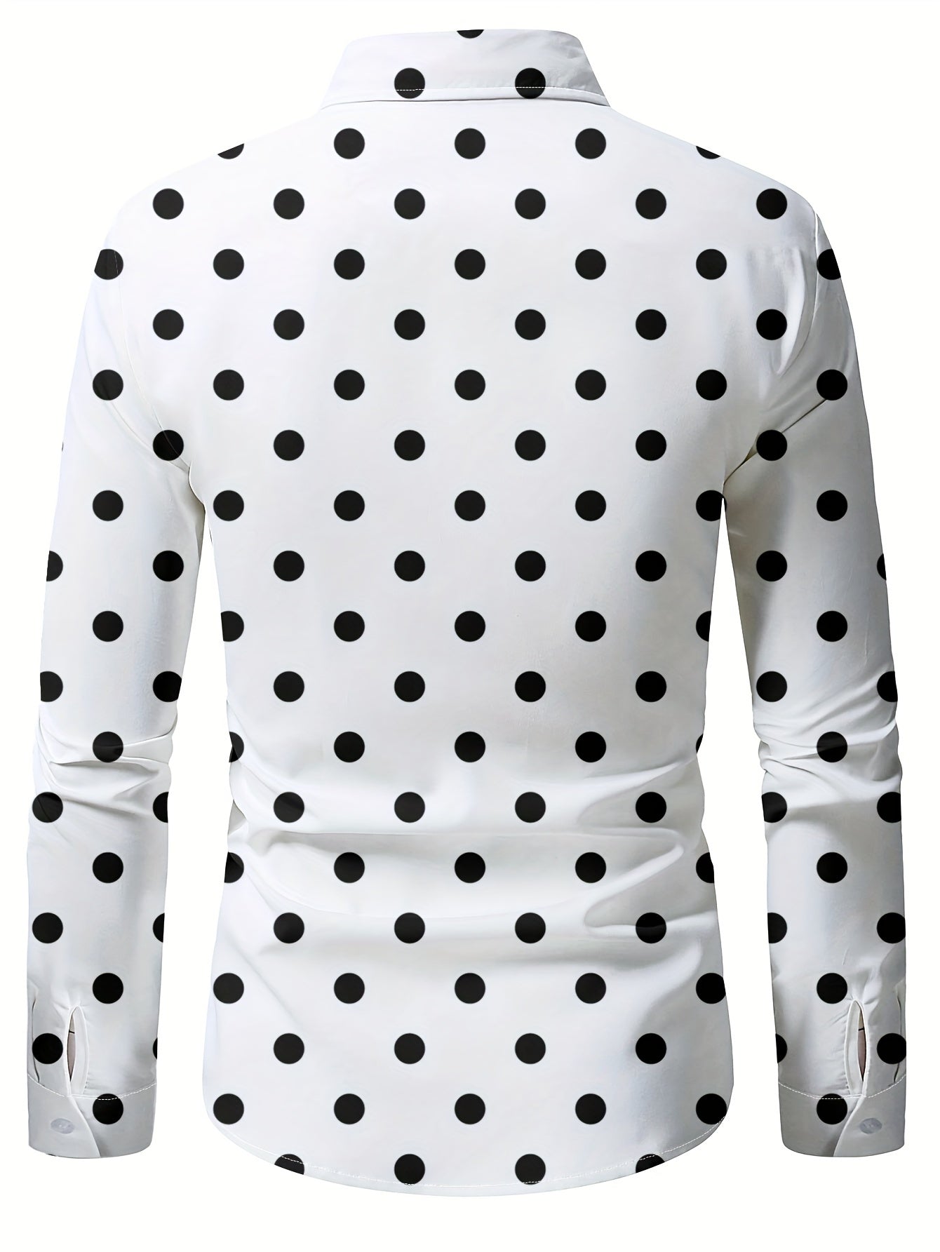[Men's Casual Shirt] Men's Casual Shirt - Red & Black Polka Dot Print, Machine Washable Non-Elastic Fabric, Classic Button Front, Regular Fit Long Sleeve for Spring/Autumn Outdoor & Casual Wear, Seasonal Fashion, Straight Sle