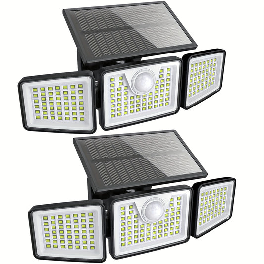 2500 Lm Solar Lights For Outdoors With Motion Sensor, 3-Head 270° Wide Angle Street Area Lights, IP65 Waterproof Security Lighting With 3 Modes And Remote Control, Suitable For Yard, Patio, Garage, Street, And More