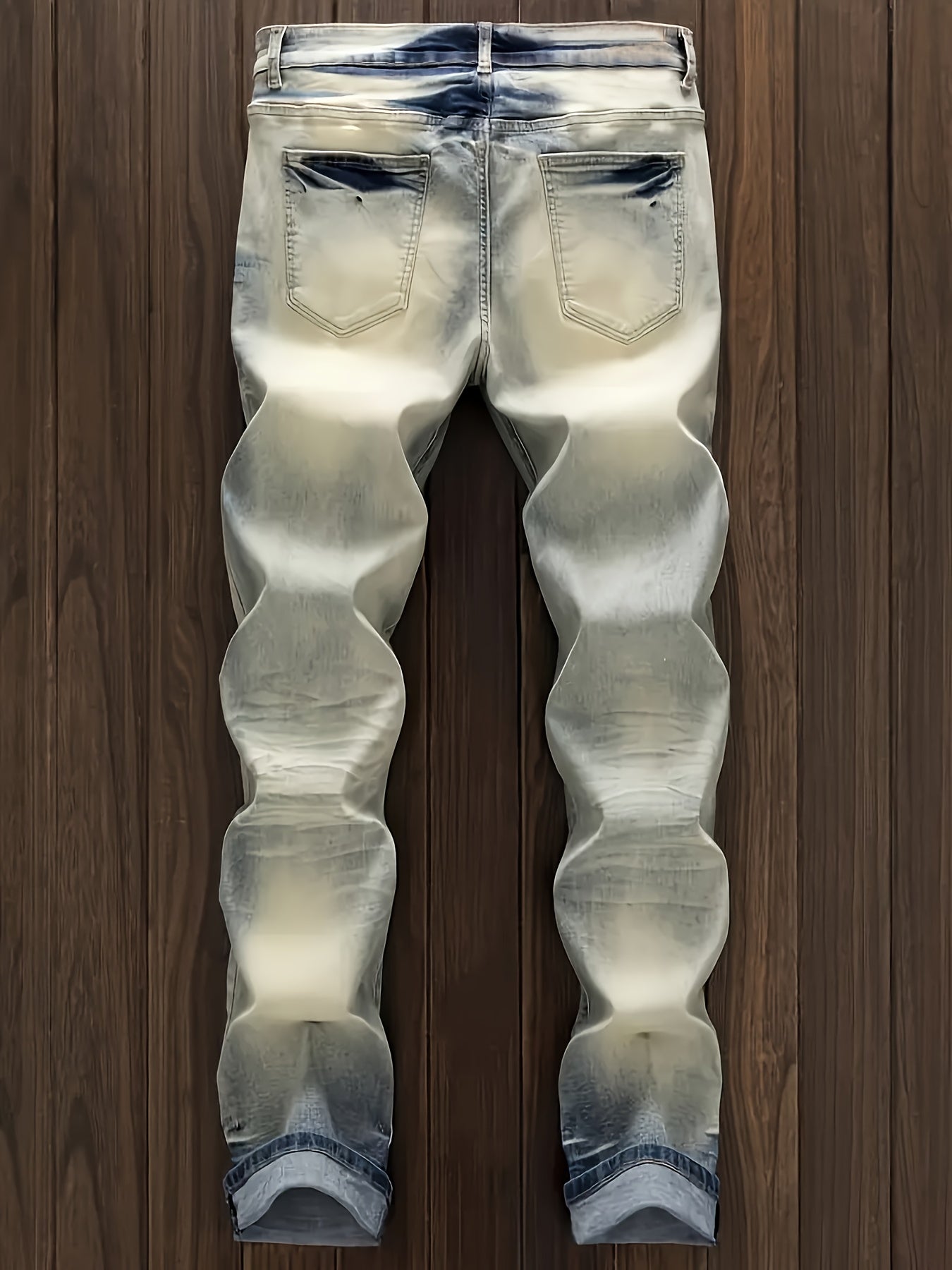 Men's Light Blue Washed Denim Straight-Leg Jeans