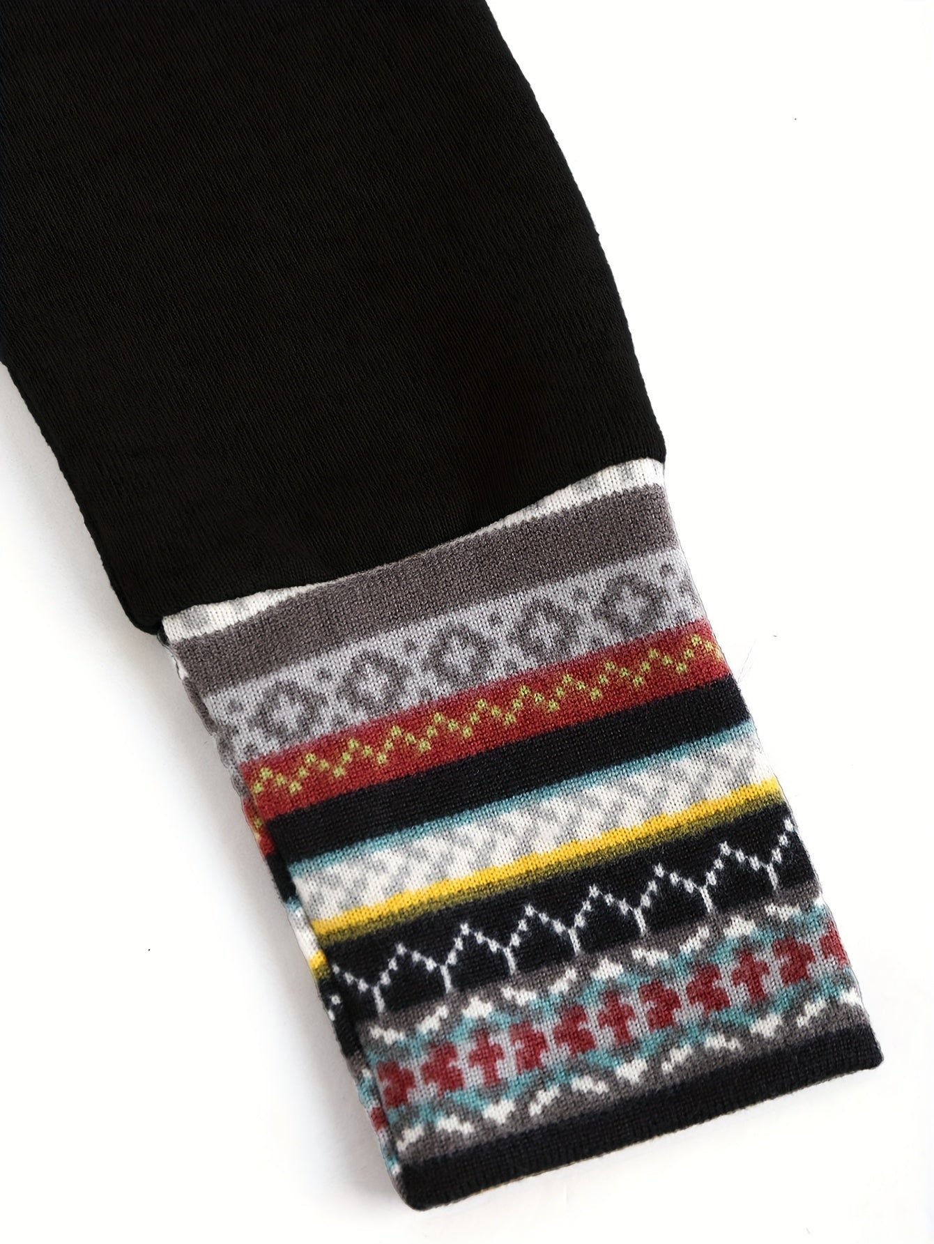 [Tribal Hooded Dress] Polyester Women's Tribal Geometric Stripe Patchwork Hooded Knit Dress | Long Sleeve Bodycon, Casual Style, 95% Polyester 5% Spandex, All Season, 240g/m² Knit Fabric, with Fake Buttons Detail