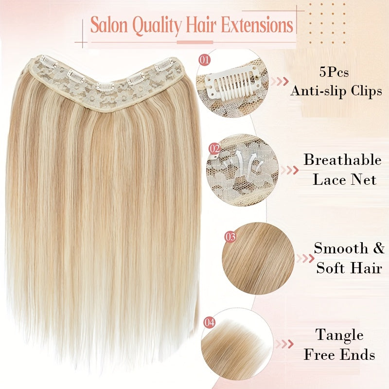 16-Inch Long Human Hair Clip In Extensions - Full Head V-Shaped Weft with 5 Clips, Natural Brown/Black/Blonde/Dark Brown/ Brown/Dirty Blonde/Chestnut Brown/Red Brown/White/Gray/ Auburn - Straight Hair Extension for Women, Bal