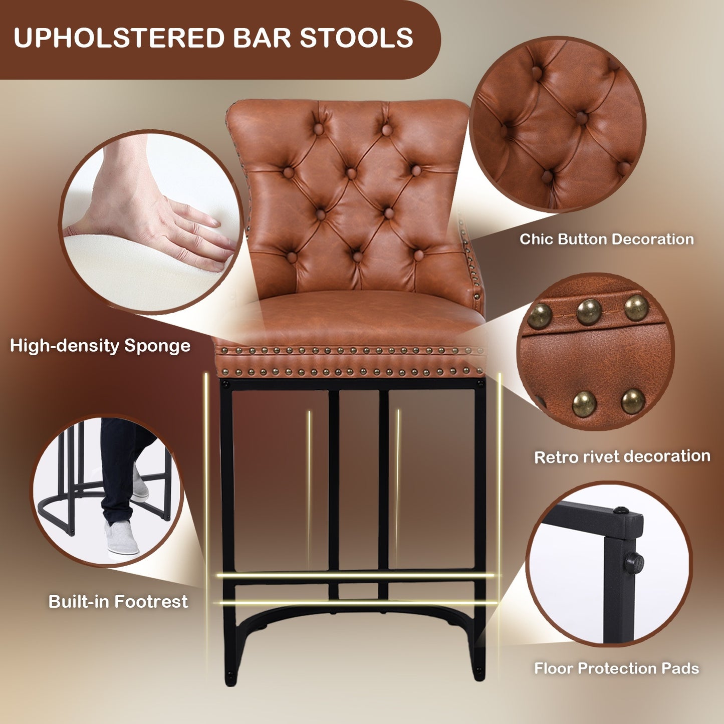 [Modern Bar Stool] 2/3/4pcs Set Modern Bar Stool - Performance Fabric Island Height for Home Kitchen