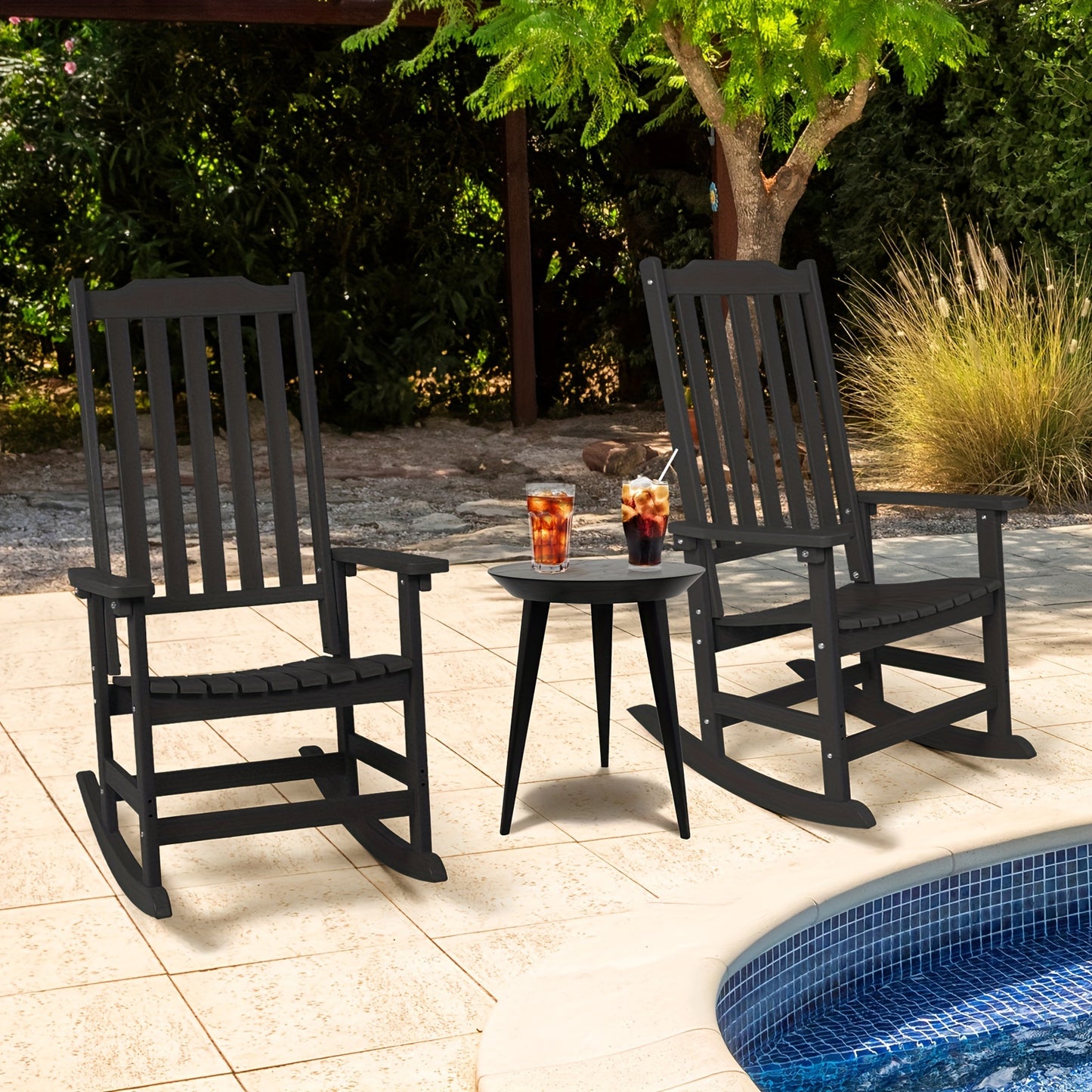 Patio Rocking Chair Set of 2 or Set of 4, Oversized Rocker Chair for Adult, All Weather Rocking Chair Outdoor, High Back Porch Rocker, Rocking Chairs for Garden, Backyard