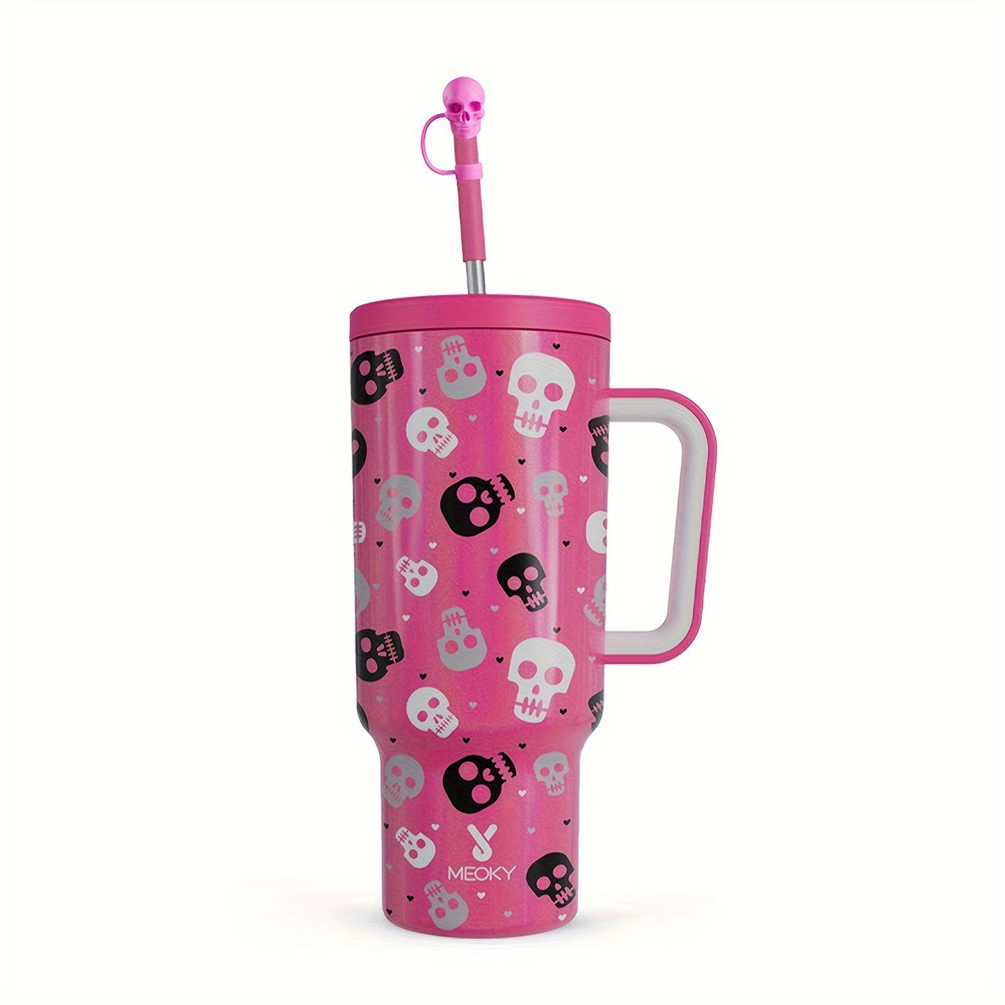 Meoky 1pc, Tumbler With Lid And Straw, 40oz Stainless Steel Insulated Water Bottle With Handle, Gift Drinking Cups, Keeps Cold For 24 Hours Or Hot For 10 Hours, Portable Suitable For Outdoor Camping, Hiking, Driving, Car Trav