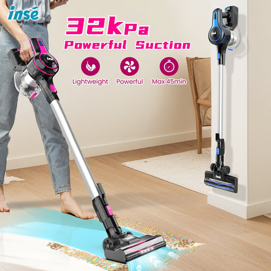 INSE N5 Lightweight Cordless Vacuum Cleaner, 32Kpa, 6-in-1 Rechargeable Powerful Handheld Vacuum Cleaner, Detachable Battery, Running Time 45 Minutes, 40.58 Oz Dust Cup, LED Brush, Vacuum Cleaner For Home, Hardwood Floor, Car