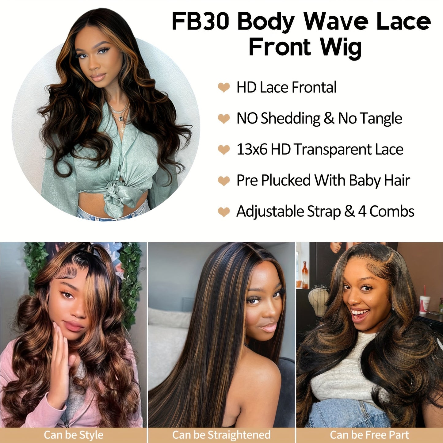 New Year'S Promotion 13x6 Highlight Lace Front Wig Human Hair Body Wave 180 Density HD Lace Front Wigs Human Hair Pre Plucked FB/30 Ombre Glueless Wigs 13x6 Lace Frontal Balayage Wigs Human Hair For Women