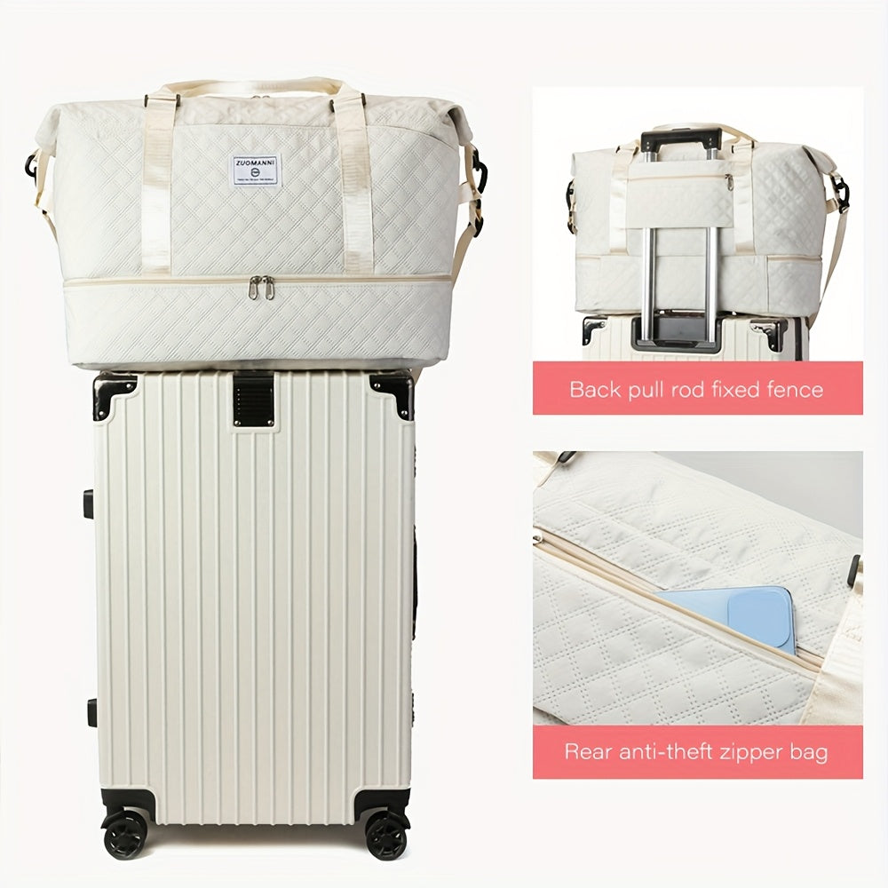 Large Capacity Travel Gym Bag Women'S Combo Letter Bag Valentine'S Day Gift Multifunctional Luggage Duffel Stitched Short Long Trip Tote with Independent Shoe Compartment Multi-Pocket Design