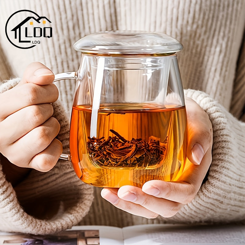 LDQ 1pc Infusion Mugs Glass Tea Cup with Infuser and Lid, High Borosilicate Glass Tea Cup for Loose Leaf Tea, Blooming Tea, Tea Bag Perfect for Christmas, Halloween, Thanksgiving, Tea Mug, Lidded Tea Mug, Stylish Infuser Mug,